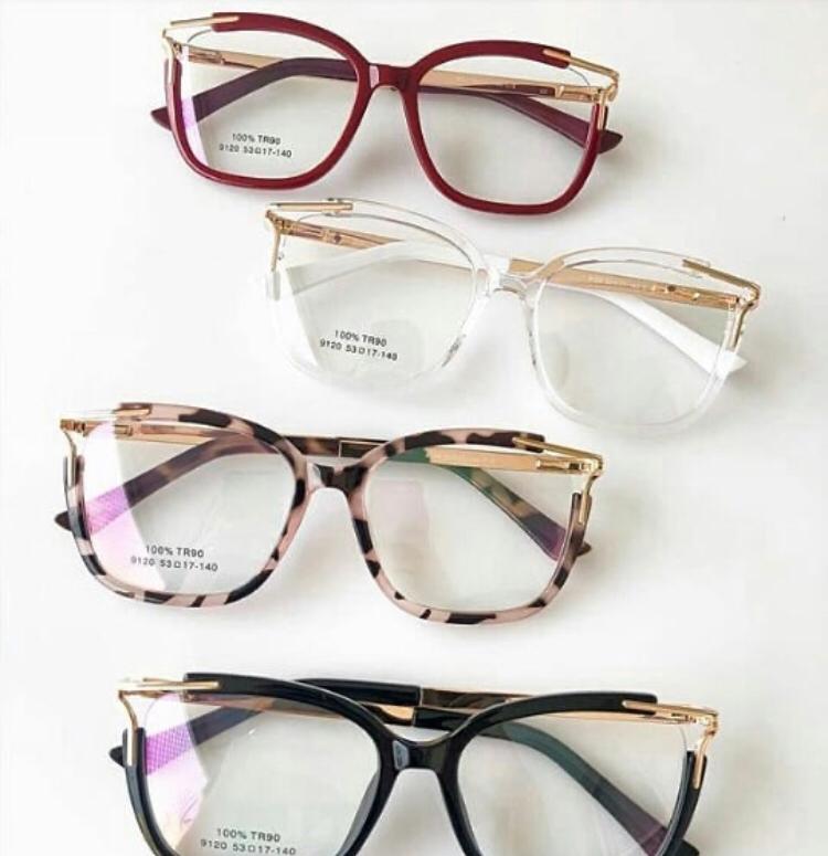 Oculos de grau feminino vermelho grande haste dourada - OFGQUAVO5